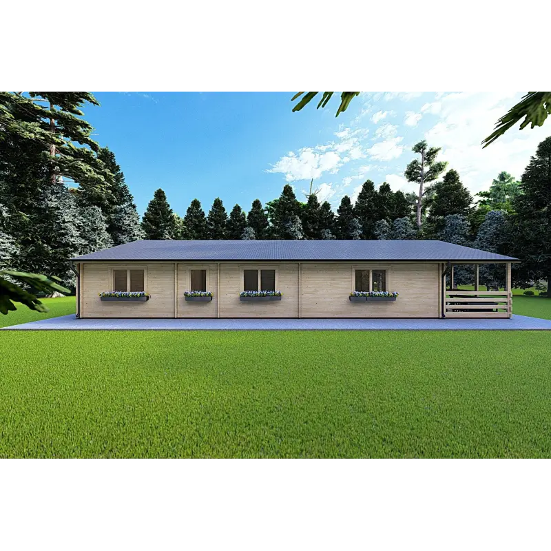 Fertighaus Holzhaus SOFIA 17×8 im traditionellen Stil, 44/140/44 mm, linke Seite