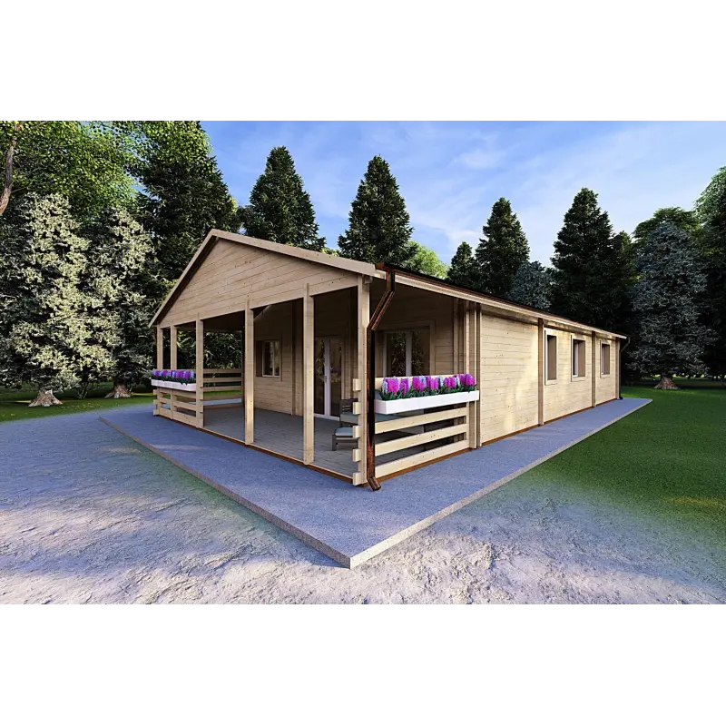 Holzhaus Fertighaus FIRENZE, 116 m², 44/100/44 mm, Frontansicht rechte Seite