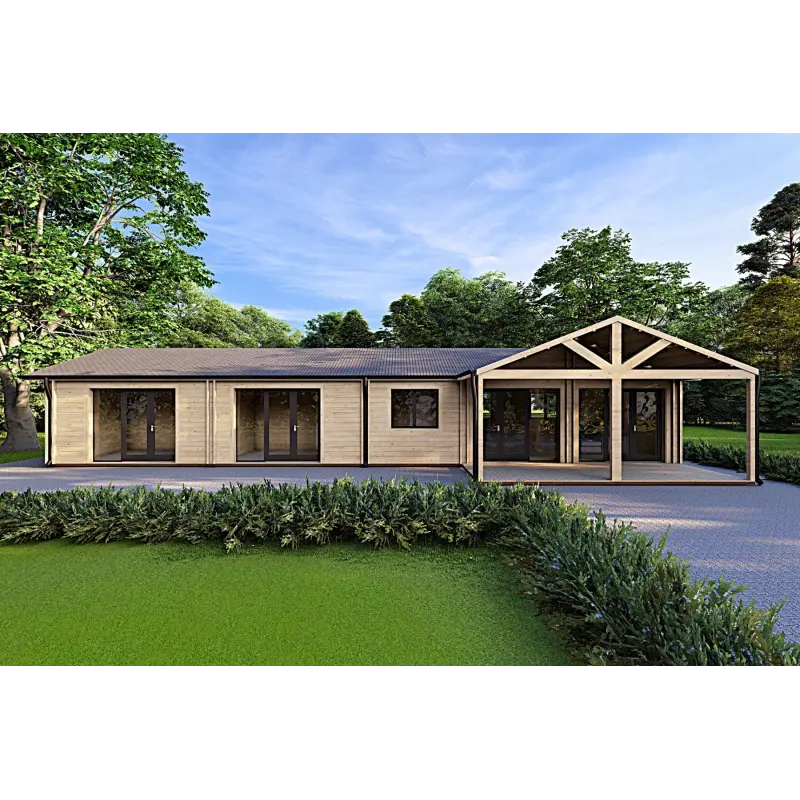 Fertighaus Holzhaus mit Satteldach ISOTTA 125 m², 44/140/44 mm, Frontansicht