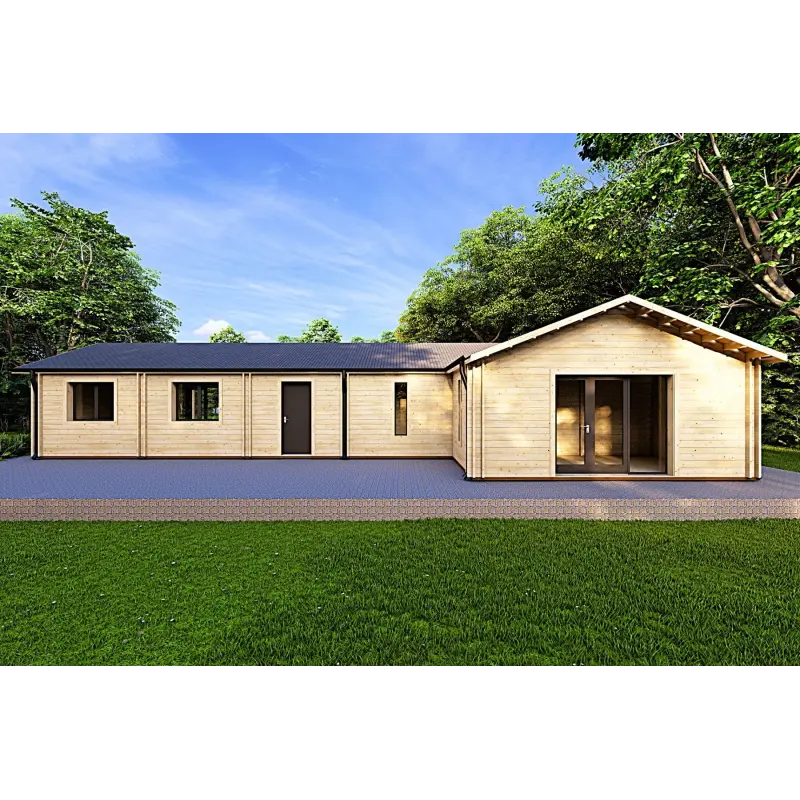 Fertighaus Holzhaus mit Satteldach ISOTTA 125 m², 44/140/44 mm, Rückansicht