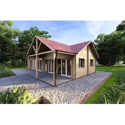 Holzhaus Fertighaus​ AGNESE 95 m², 44/140/44 mm, Frontansicht rechte Seite
