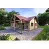 Holzhaus Fertighaus​ AGNESE 95 m², 44/140/44 mm, Frontansicht rechte Seite