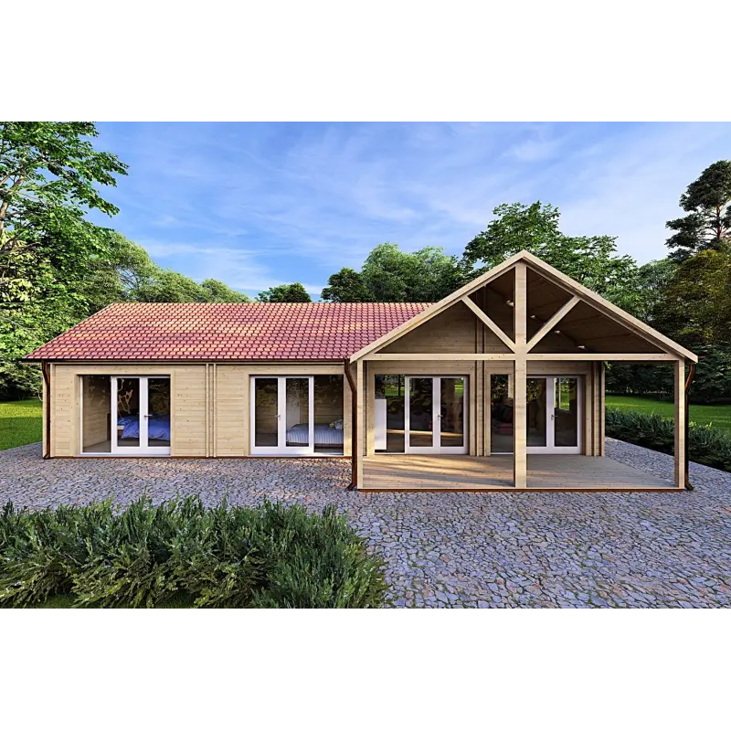 Holzhaus Fertighaus​ AGNESE 95 m², 44/140/44 mm, Frontansicht