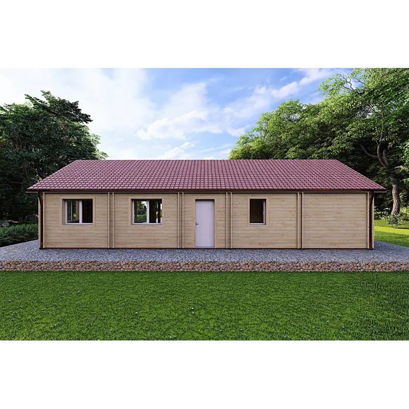 Holzhaus Fertighaus​ AGNESE 95 m², 44/140/44 mm, Rückansicht