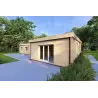 Fertighaus Holzhaus mit Flachdach CAMELIA 125 m², 44/140/44 mm, Frontansicht rechte Seite