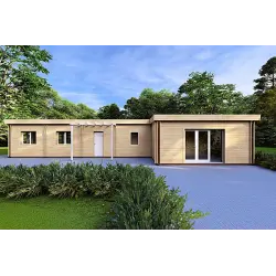 Fertighaus Holzhaus mit Flachdach CAMELIA 125 m², 44/140/44 mm, Frontansicht