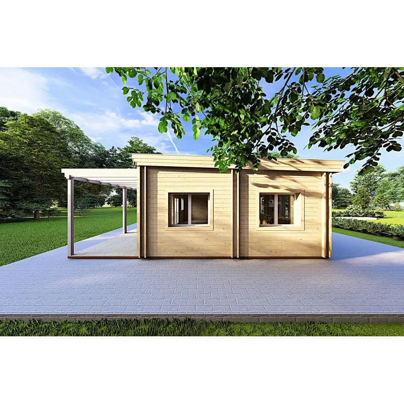 Fertighaus Holzhaus mit Flachdach CAMELIA 125 m², 44/140/44 mm, rechte Seite