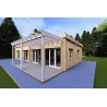 Holzhaus Fertighaus​ DAFNE 95 m² 44/140/44 mm, Frontansicht rechte Seite