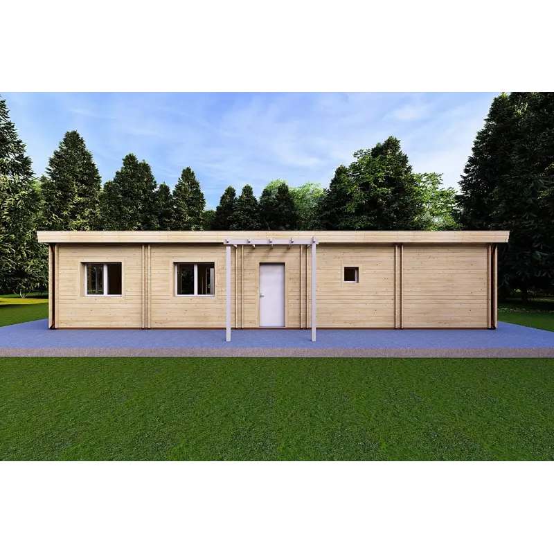 Holzhaus Fertighaus​ DAFNE 95 m² 44/140/44 mm, Rückansicht