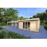 Fertighaus Holzhaus mit überdachtem Eingangsbereich CELESTE 140 m², 44/140/44 mm, Frontansicht rechte Seite