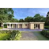 Fertighaus Holzhaus mit überdachtem Eingangsbereich CELESTE 140 m², 44/140/44 mm, Frontansicht