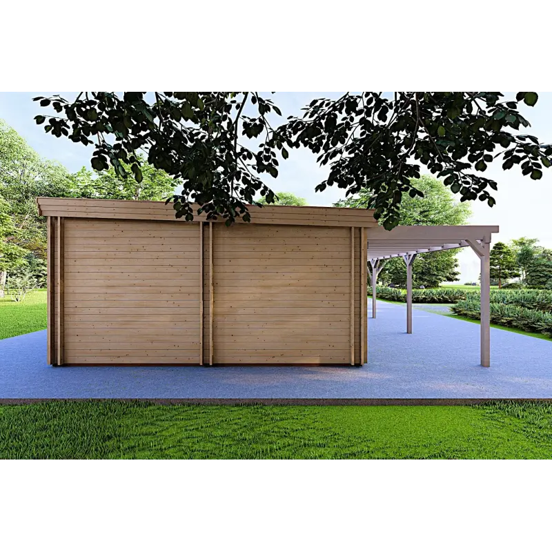 Fertighaus Holzhaus mit überdachtem Eingangsbereich CELESTE 140 m², 44/140/44 mm, linke Seite