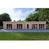 Fertighaus Holzhaus mit überdachtem Eingangsbereich CELESTE 140 m², 44/140/44 mm, Rückansicht