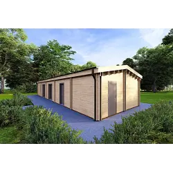 Holzhaus Fertighaus​ mit Garage CLOE 114 m², 44/140/44 mm, Frontansicht rechte Seite