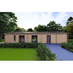 Holzhaus Fertighaus​ mit Garage CLOE 114 m², 44/140/44 mm, Frontansicht