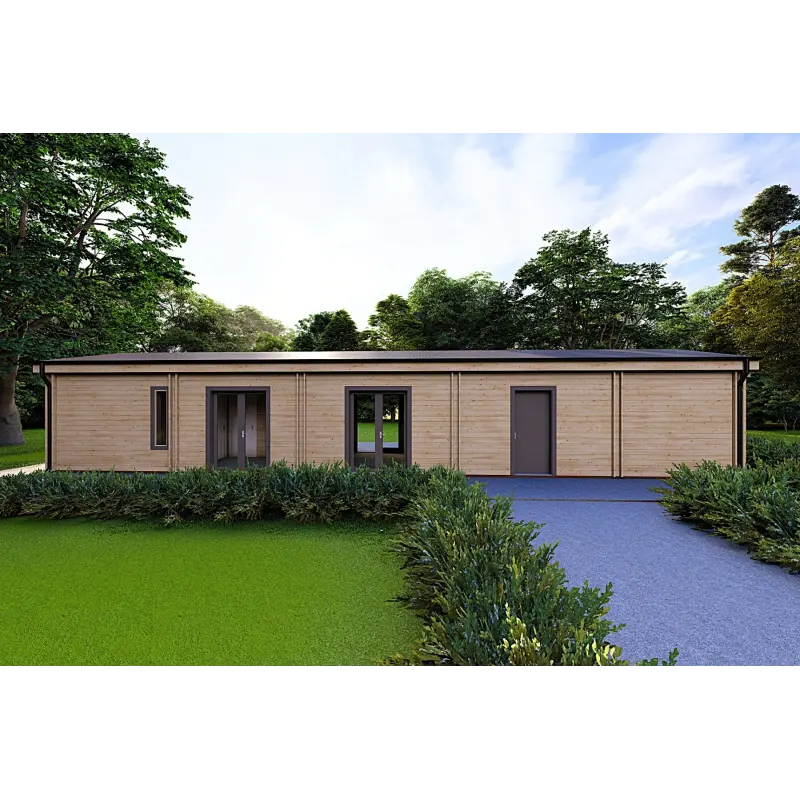 Holzhaus Fertighaus​ mit Garage CLOE 114 m², 44/140/44 mm, Frontansicht
