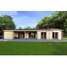 Holzhaus Fertighaus​ mit Garage CLOE 114 m², 44/140/44 mm, Rückansicht