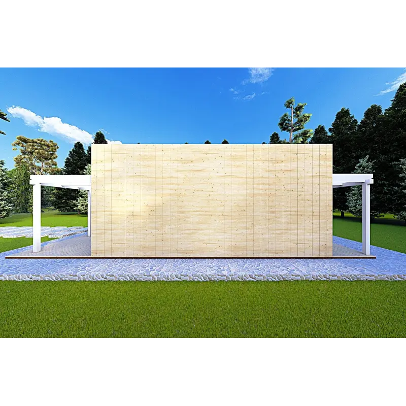 Holzhaus Fertighaus​ mit doppeler Veranda NAUSICAA 98 m², 70/100/30/40 mm, rechte Seite