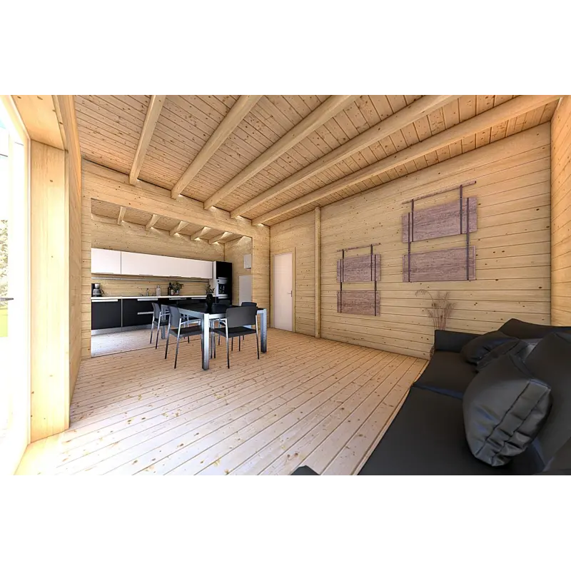 Holzhaus Fertighaus​ mit doppeler Veranda NAUSICAA 98 m², 70/100/30/40 mm, Innenansicht
