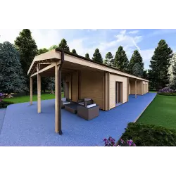 Fertighaus Holzhaus mit Garage CLIO 135 m² 44/140/44 mm, Frontansicht rechte Seite