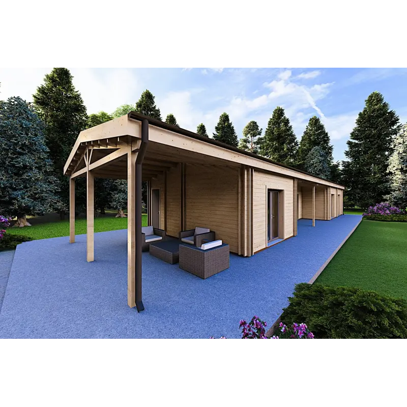 Fertighaus Holzhaus mit Garage CLIO 135 m² 44/140/44 mm, Frontansicht rechte Seite