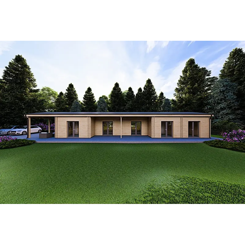 Fertighaus Holzhaus mit Garage CLIO 135 m² 44/140/44 mm, Frontansicht
