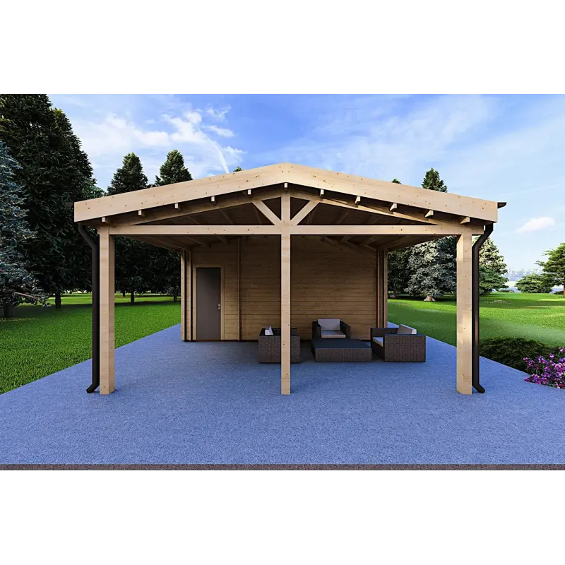 Fertighaus Holzhaus mit Garage CLIO 135 m² 44/140/44 mm, rechte Seite