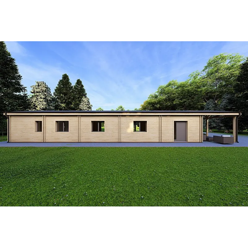 Fertighaus Holzhaus mit Garage CLIO 135 m² 44/140/44 mm, Rückansicht