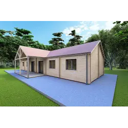 Fertighaus Holzhaus mit Terrasse GINEVRA 129 m², 44/140/44 mm, Frontansicht rechte Seite