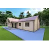 Fertighaus Holzhaus mit Terrasse GINEVRA 129 m², 44/140/44 mm, Frontansicht rechte Seite