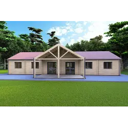 Fertighaus Holzhaus mit Terrasse GINEVRA 129 m², 44/140/44 mm, Frontansicht