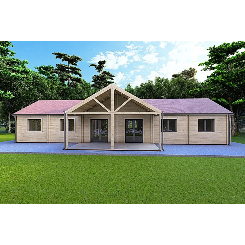 Fertighaus Holzhaus mit Terrasse GINEVRA 129 m², 44/140/44 mm, Frontansicht