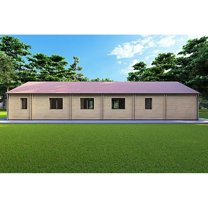 Fertighaus Holzhaus mit Terrasse GINEVRA 129 m², 44/140/44 mm, Rückansicht