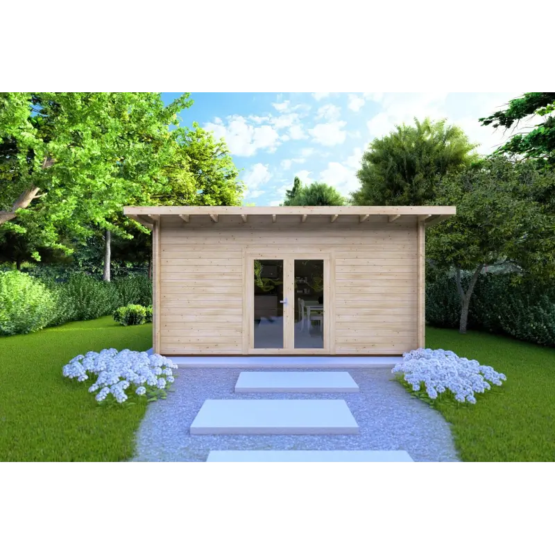 Gartenhaus Holz mit Pultdach GLORIA 5.2x4.2, 44mm, Frontansicht