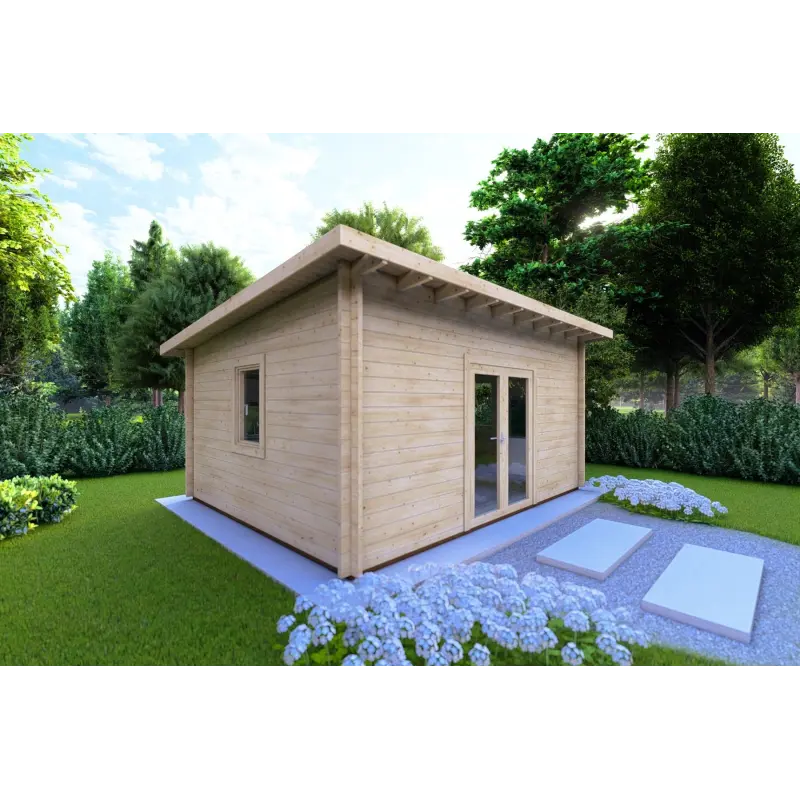 Gartenhaus Holz mit Pultdach GLORIA 5.2x4.2, 44mm, Frontansicht linke Seite