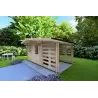 Moderne Gartenhaus AURORA mit Holzlager 4.5x2.5, 44mm, Frontansicht rechte Seite