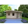 Moderne Gartenhaus AURORA mit Holzlager 4.5x2.5, 44mm, Frontansicht