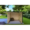 Moderne Gartenhaus AURORA mit Holzlager 4.5x2.5, 44mm, rechte Seite