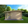 Moderne Gartenhaus AURORA mit Holzlager 4.5x2.5, 44mm, Rückansicht