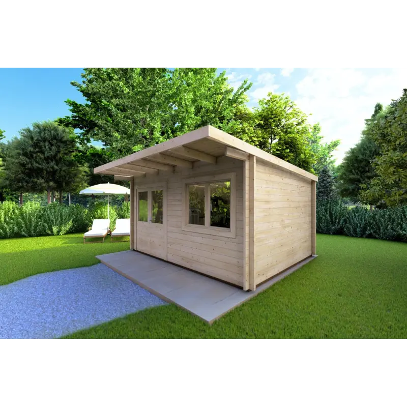 Gartenhaus Holz SIBILLA 4.5x3.5, 44mm, Frontansicht rechte Seite