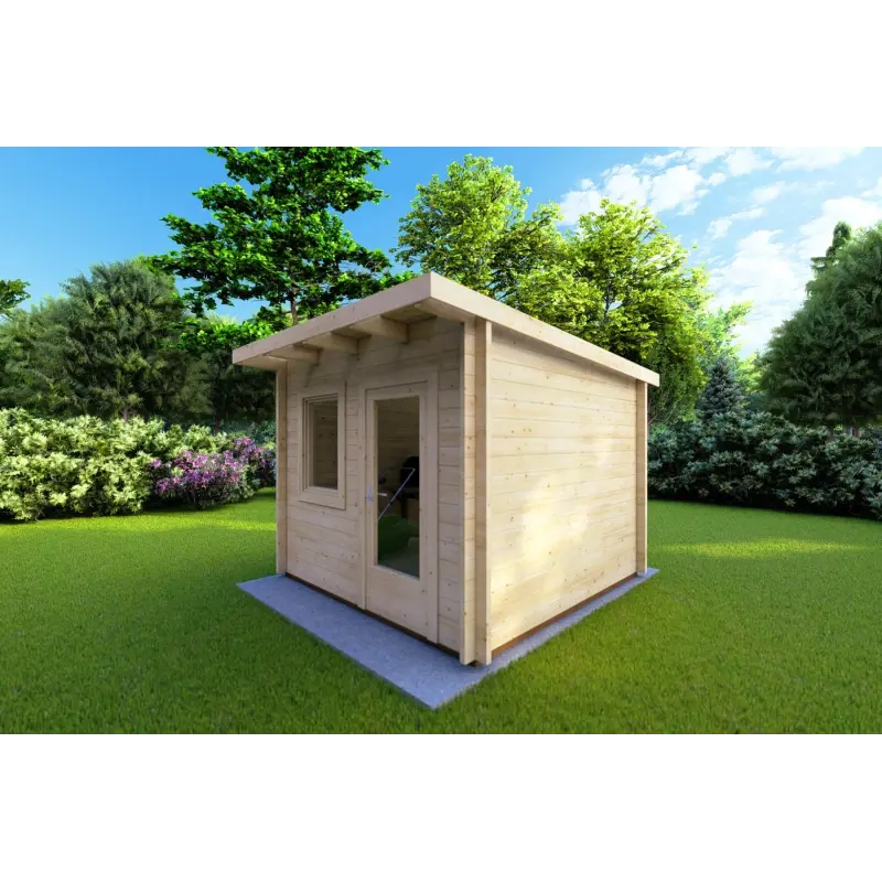 Gartenhaus Holz SOLA 3x3, 44mm, Frontansicht rechte Seite
