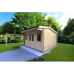 Moderne Gartenhaus AZZURRA 4x3, 44mm, Frontansicht rechte Seite
