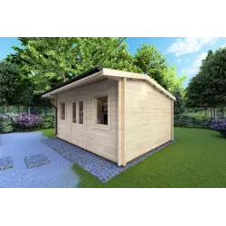 Moderne Gartenhaus AZZURRA 5x4, 44mm, Frontansicht rechte Seite