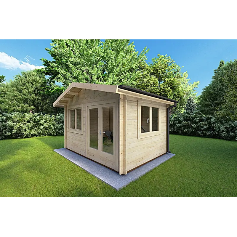 Moderne Gartenhaus LELLA 4x4, 44mm, Frontansicht rechte Seite