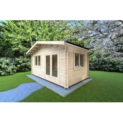 Moderne Gartenhaus LELLA 5x4, 44mm, Frontansicht rechte Seite