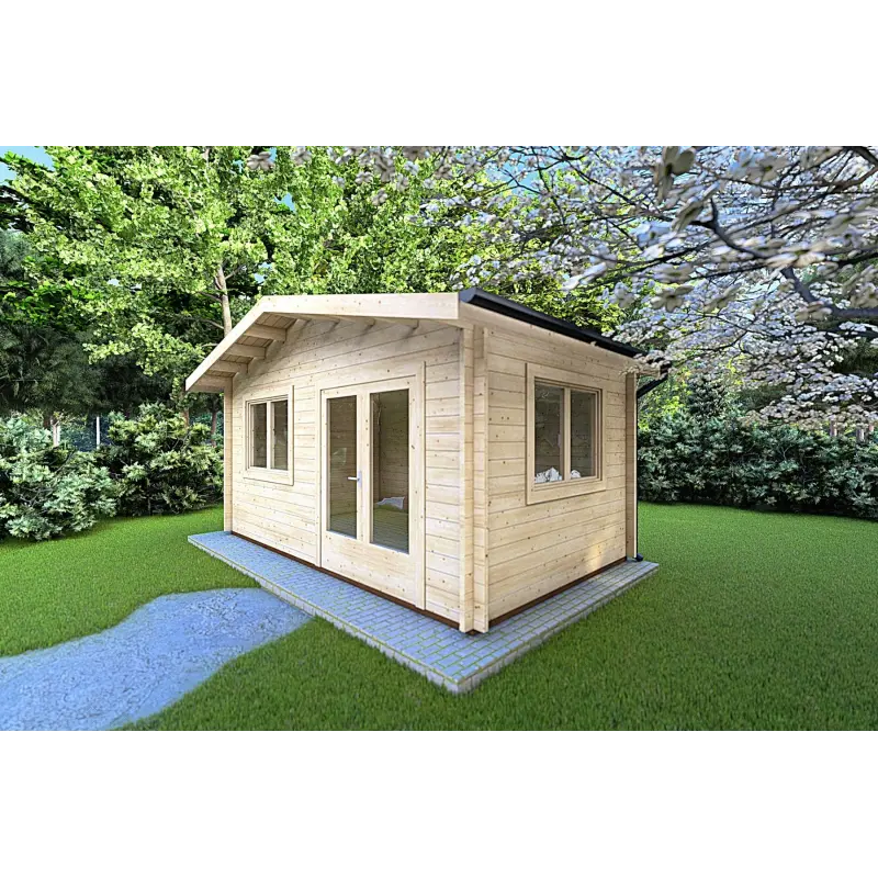 Moderne Gartenhaus LELLA 5x4, 44mm, Frontansicht rechte Seite