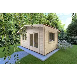 Moderne Gartenhaus LELLA 6x3, 44mm, Frontansicht rechte Seite