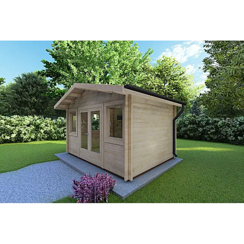 Moderne Gartenhaus ARIZONA 4x3, 44mm, Frontansicht rechte Seite