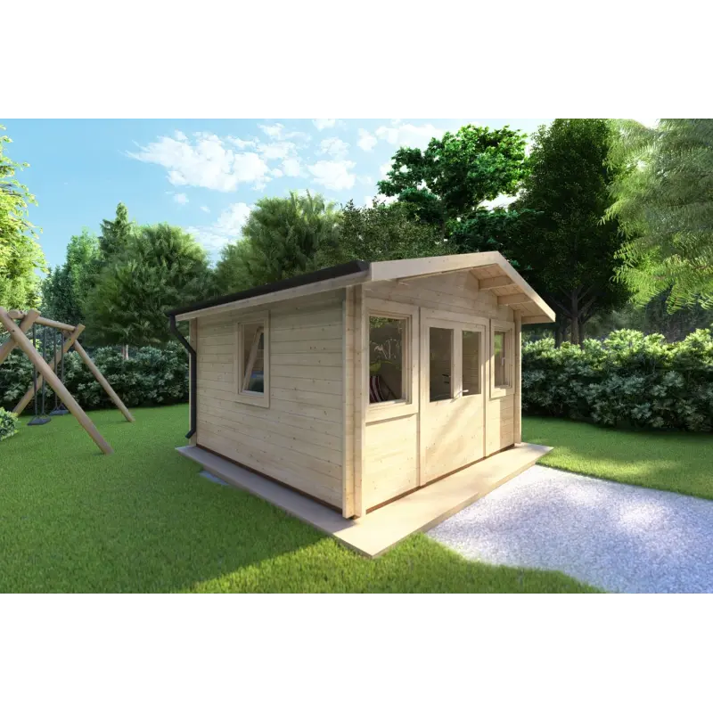 Gartenhaus Holz ARIZONA 4x4, 44mm, Frontansicht linke Seite