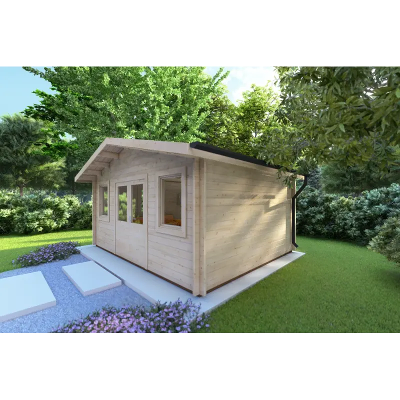 Moderne Gartenhaus ARIZONA 5x4, 44mm, Frontansicht rechte Seite